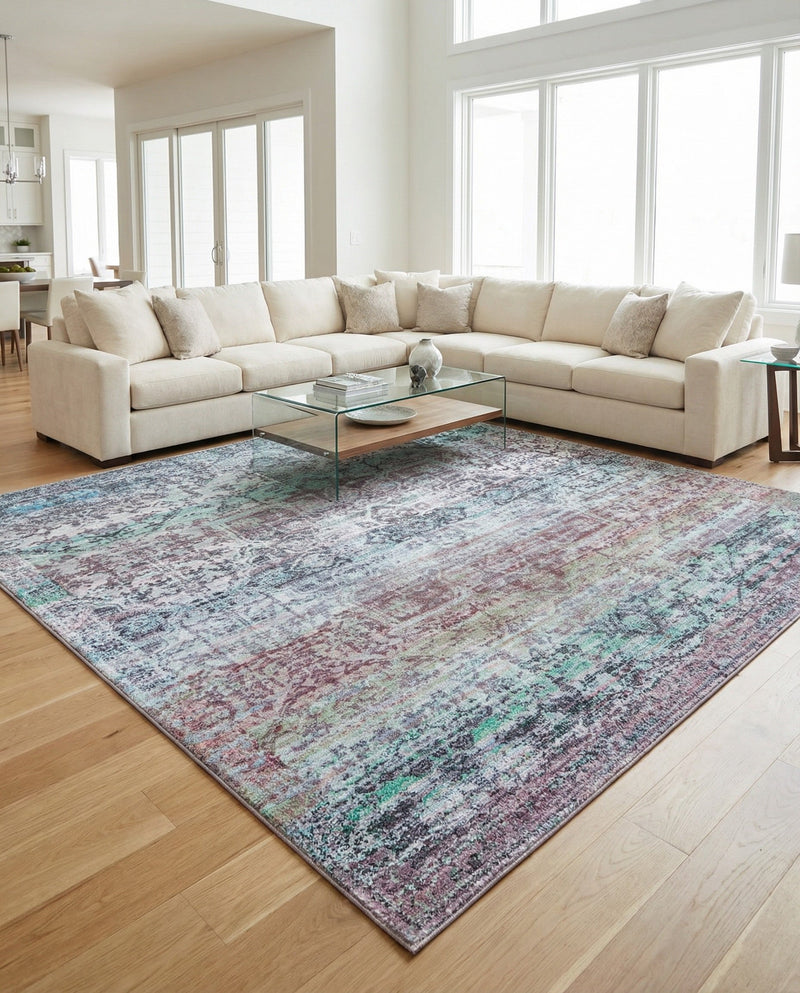 Baroque Era Collection Area Rug - Versailles (Blue Green) Square Blue Green  lifestyle 60