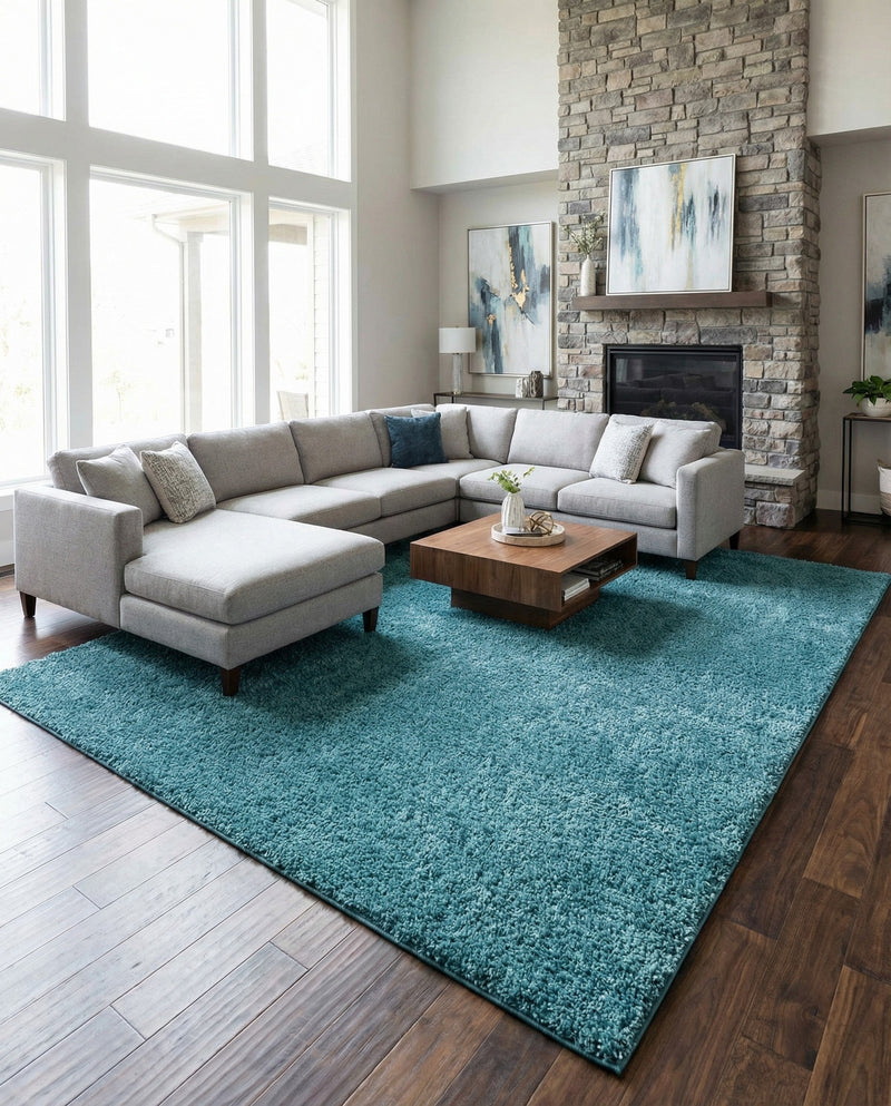Cozy Comfort Shag Collection Area Rug - Haven (Turquoise) Rectangle Turquoise  lifestyle 13