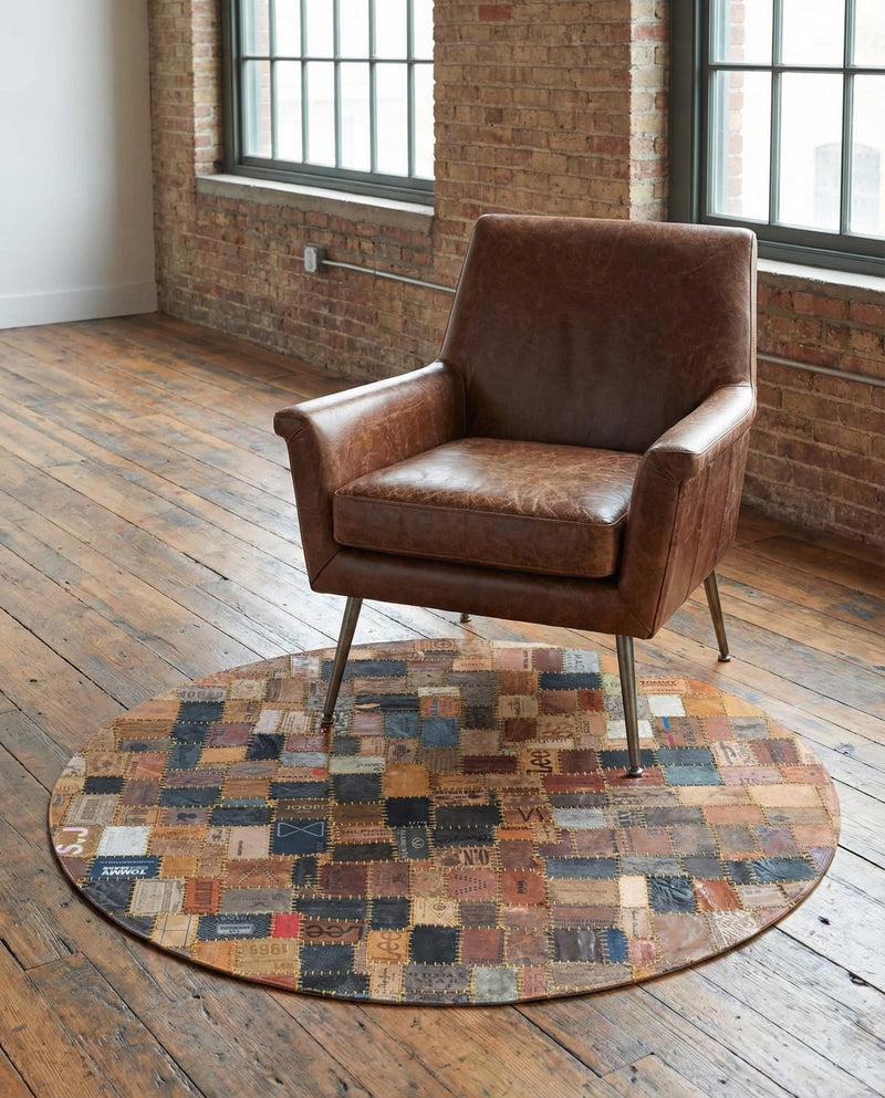 Havana Hide Patchwork Collection Area Rug - Cienfuegos Round Black and Brown  lifestyle 9