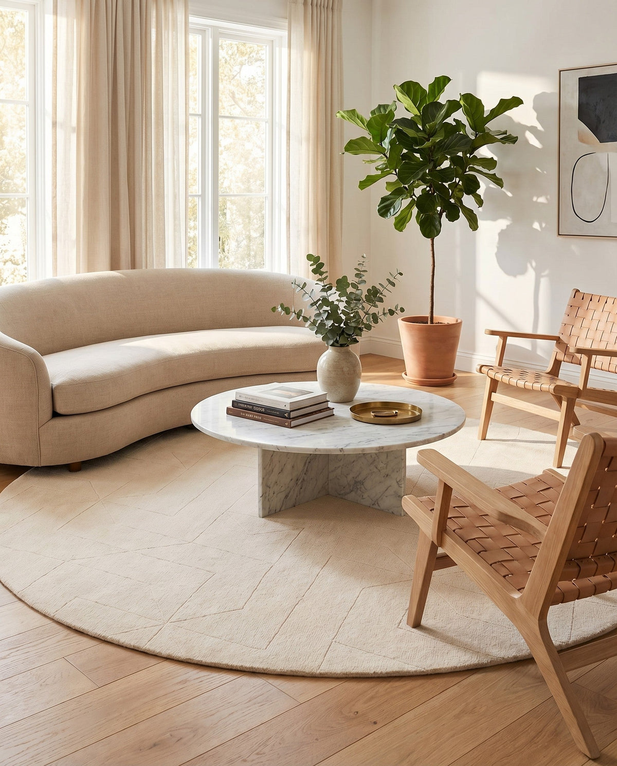 Nordic Loom Geometric Collection Area Rug - Oslo Round Pearl Ivory  lifestyle 151