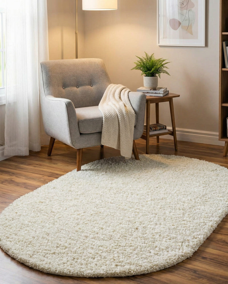 Plush Oasis Collection Area Rug - Serenity (Pure Ivory) Oval Pure Ivory  lifestyle 44