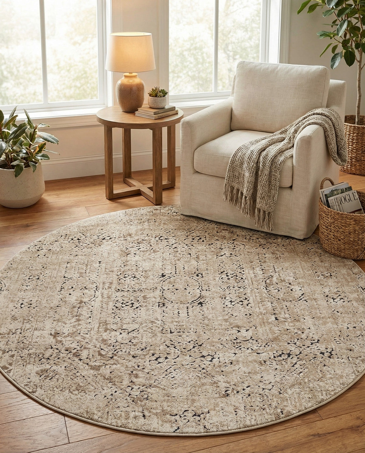 Coastal Manor Collection Area Rug -  Wavecrest Round Beige  lifestyle 153