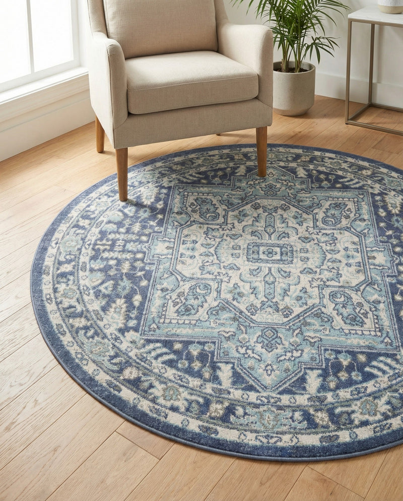 Savannah Series Collection Area Rug - Charleston (French Blue) Round French Blue  lifestyle 58