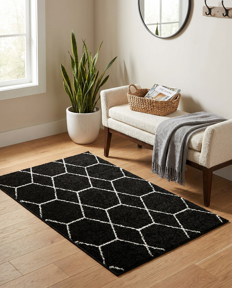 Trellis Mosaic Collection Area Rug - Arborville (Black) Rectangle Black  lifestyle 17