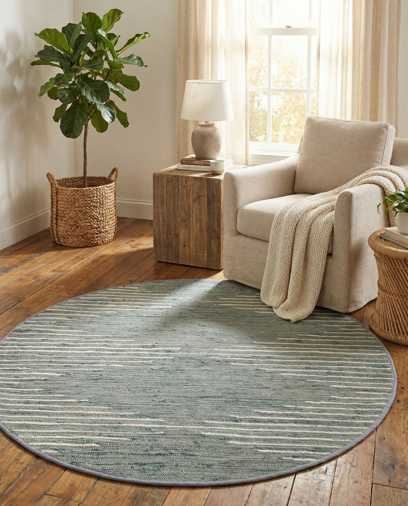 Thar Cotton Collection Area Rug - Jaisalmer (Light Gray) Round Light Gray  lifestyle 71