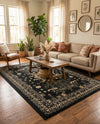 Tabriz Tapestries Collection Area Rug - Azerbaijan (Black) Rectangle Black  lifestyle 11