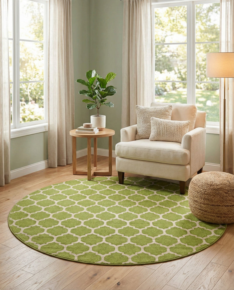 Lattice Gardens Collection Area Rug -  Bloomfield (Light Green) Round Light Green  lifestyle 38