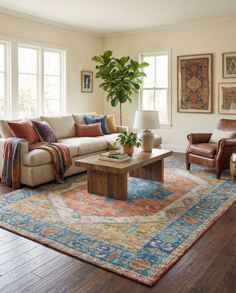 Savannah Threads Collection Area Rug - Charleston Rectangle Orange Yellow  lifestyle 18