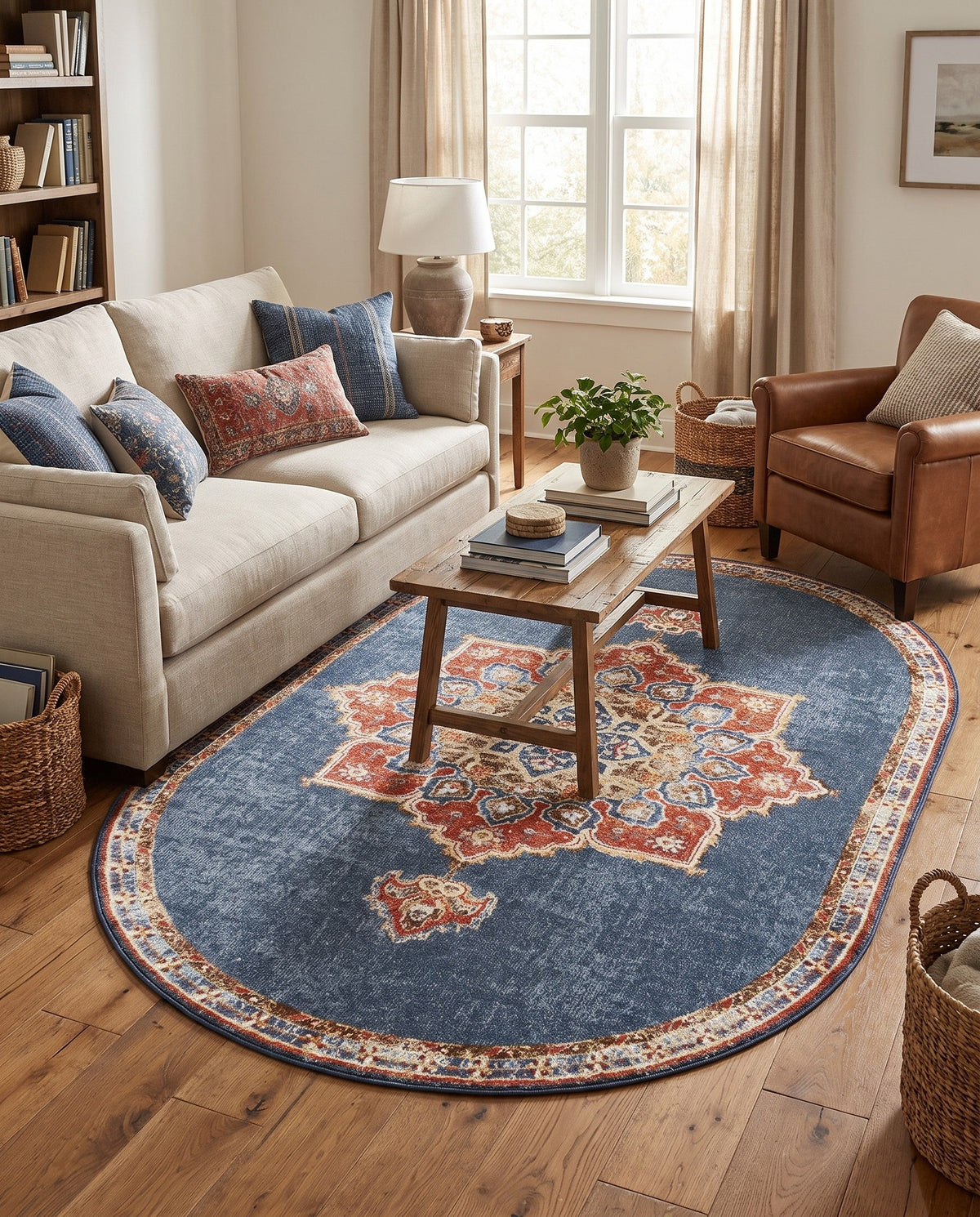 Eden Oasis Collection Area Rug -  Tranquility (Dark Blue) Oval Dark Blue  lifestyle 89