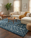 Berber Lattice Shag Collection Area Rug - Atlas (Navy Blue) Rectangle Navy Blue  lifestyle 7