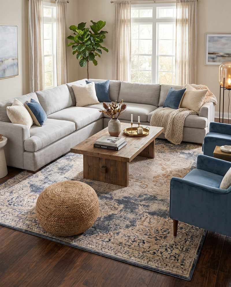 Coastal Manor Collection Area Rug -  Pelican Rectangle Dark Blue  lifestyle 61