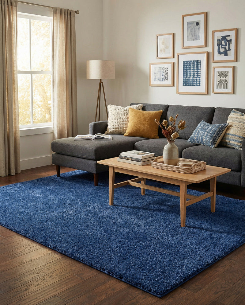 Solid Shag Seaside Collection Area Rug - Azure Cove (Navy Blue) Rectangle Navy Blue  lifestyle 30