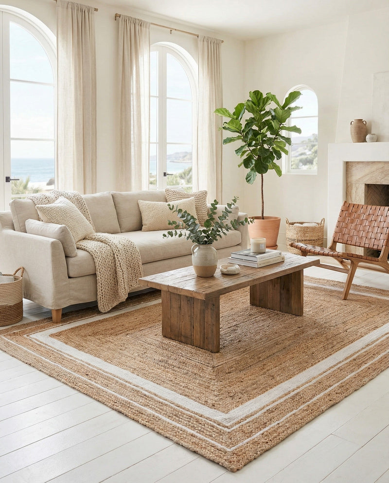 Woven Seaside Jute Collection Area Rug - Nantucket Rectangle Natural and White  lifestyle 15