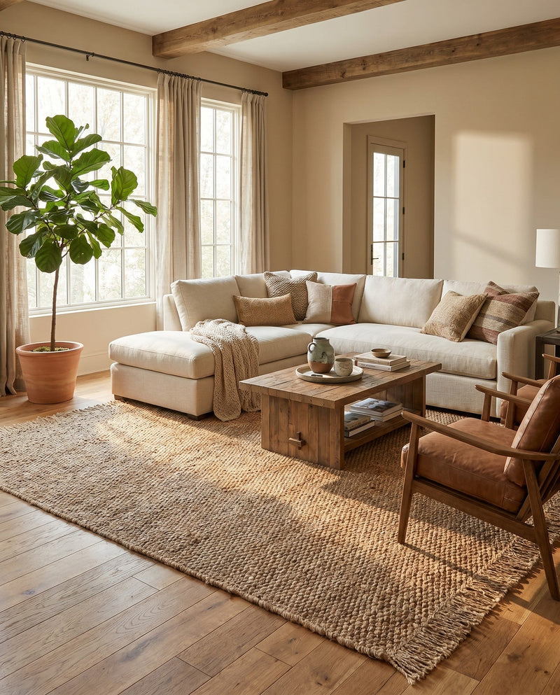 Savannah Jute Collection Area Rug - Seashore Rectangle Natural  lifestyle 39