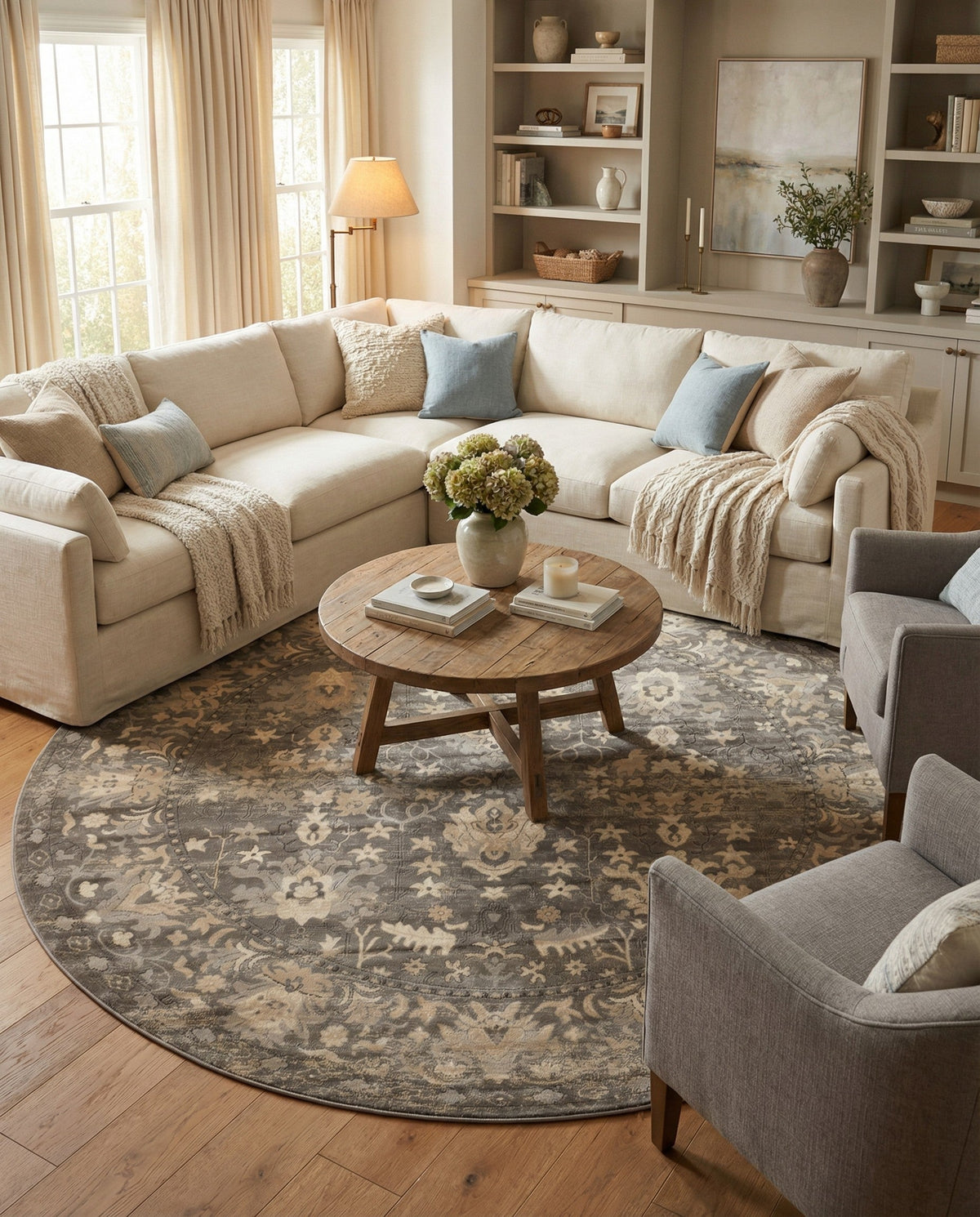 Cascade Range Collection Area Rug -  Shasta (Gray) Round Gray  lifestyle 98