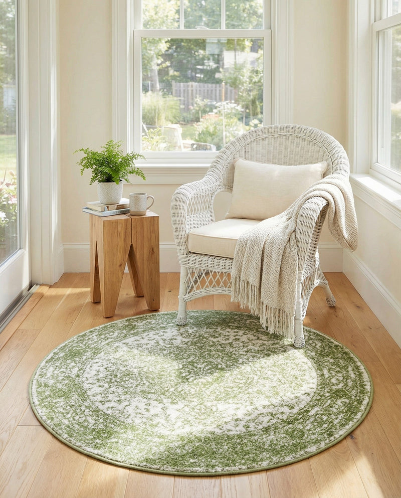 Dover Terrace Collection Area Rug - Marina (Green) Round Green  lifestyle 28