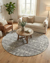 Brighton Stripes Collection Area Rug - Sussex (Gray and Ivory) Round Gray and Ivory  lifestyle 49
