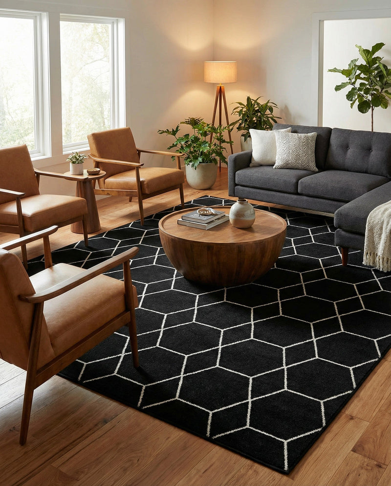 Trellis Mosaic Collection Area Rug - Arborville (Black) Rectangle Black  lifestyle 6