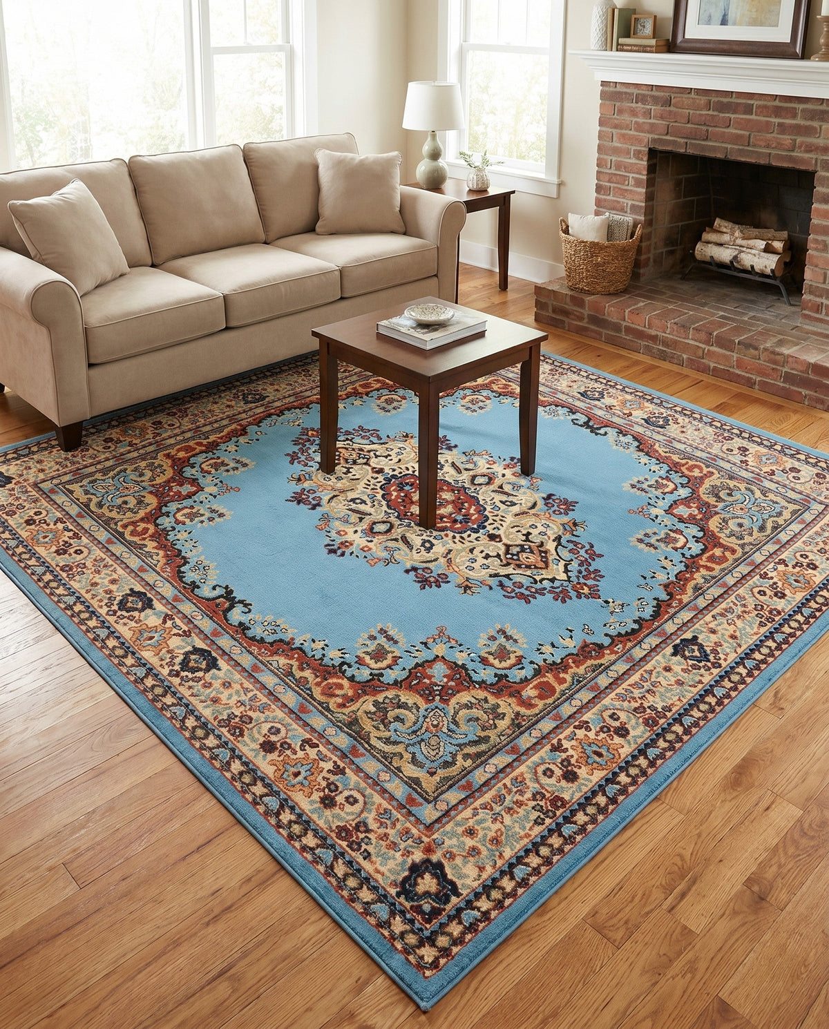 Tabriz Tapestry Collection Area Rug - Azerbaijan (Light Blue) Square Light Blue  lifestyle 42