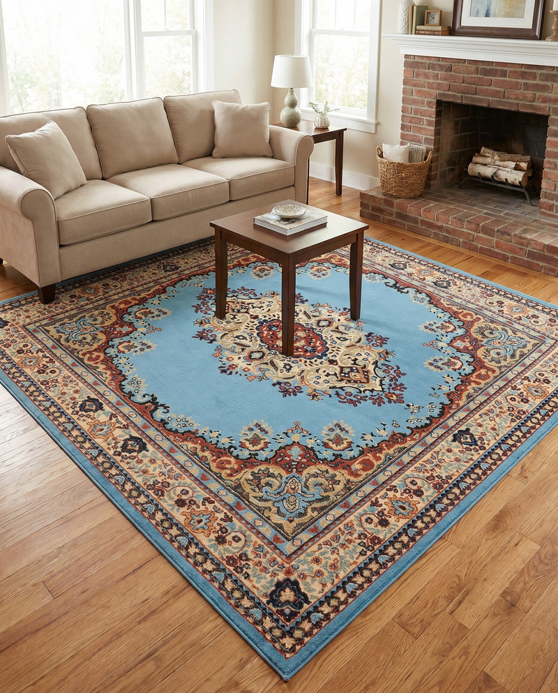 Tabriz Tapestry Collection Area Rug - Azerbaijan (Light Blue) Square Light Blue  lifestyle 42