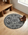 Dover Terrace Collection Area Rug -  Lagoon (Dark Gray) Round Dark Gray  lifestyle 37