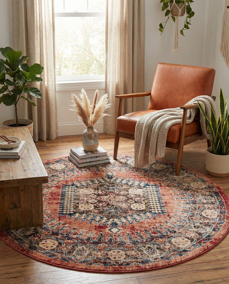 Eden Oasis Collection Area Rug -  Refuge (Terracotta) Round Terracotta  lifestyle 39