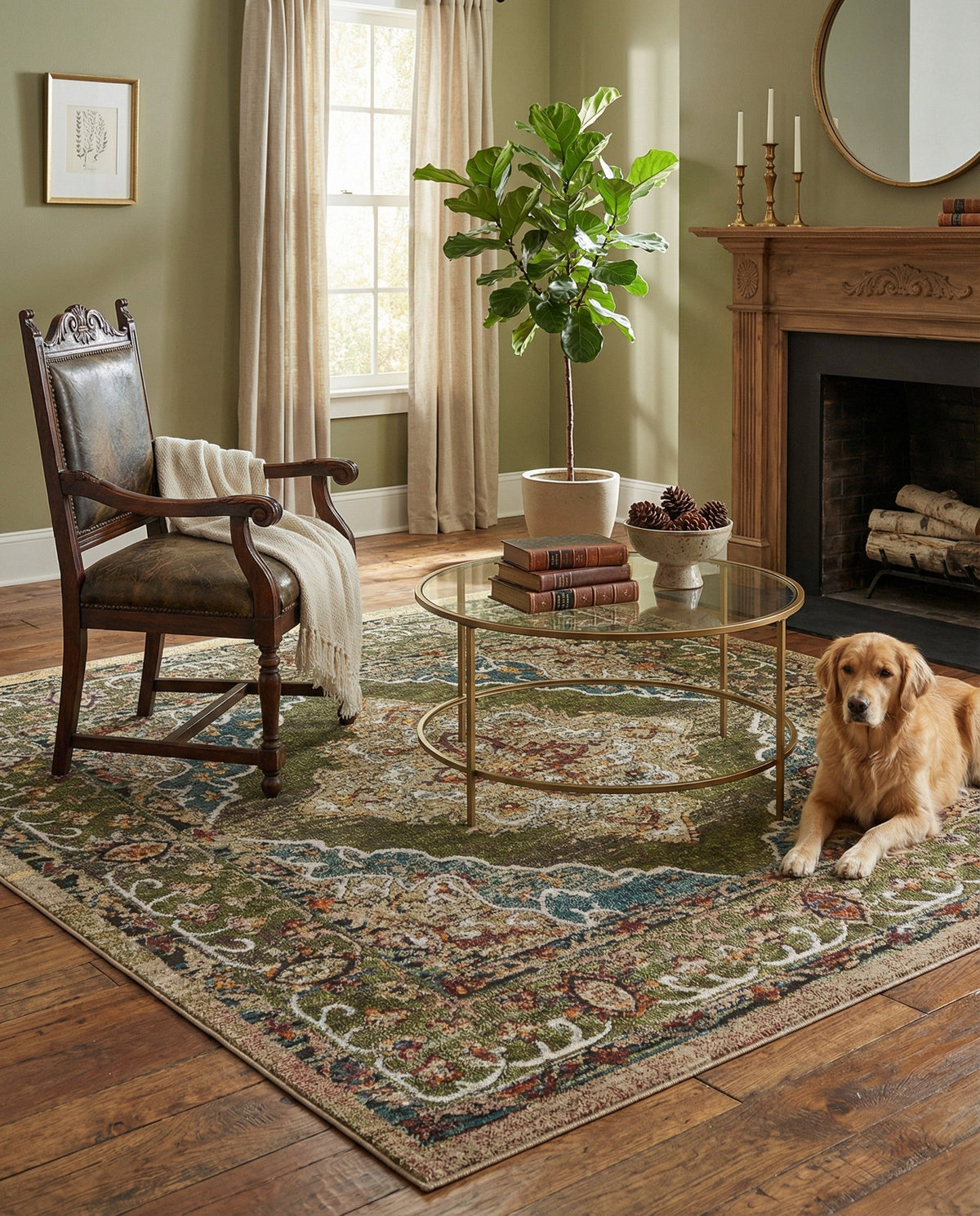 Savannah Soiree Collection Area Rug - Serengeti (Green) Square Green  lifestyle 104