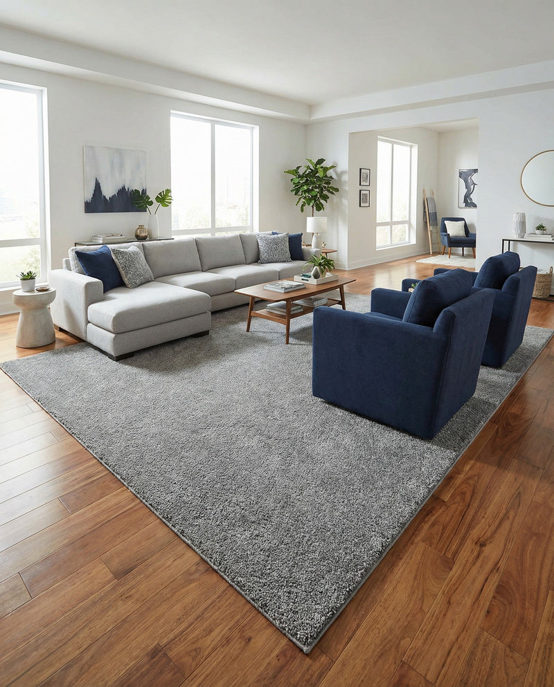 Solid Shag Seaside Collection Area Rug - Azure Cove (Gray) Rectangle Gray  lifestyle 29