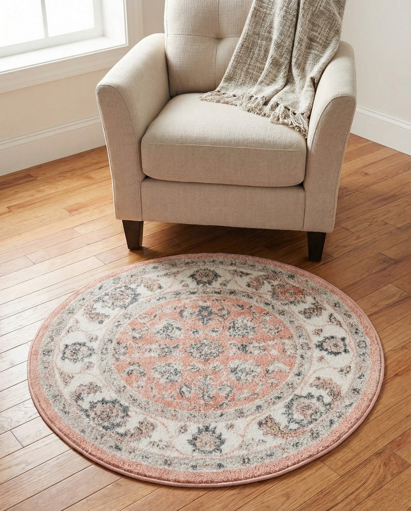 Adriana Terrace Collection Area Rug -  Positano (Rose) Round Rose  lifestyle 65