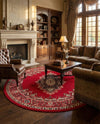 Tabriz Tapestry Collection Area Rug - Azerbaijan (Red) Round Red  lifestyle 45
