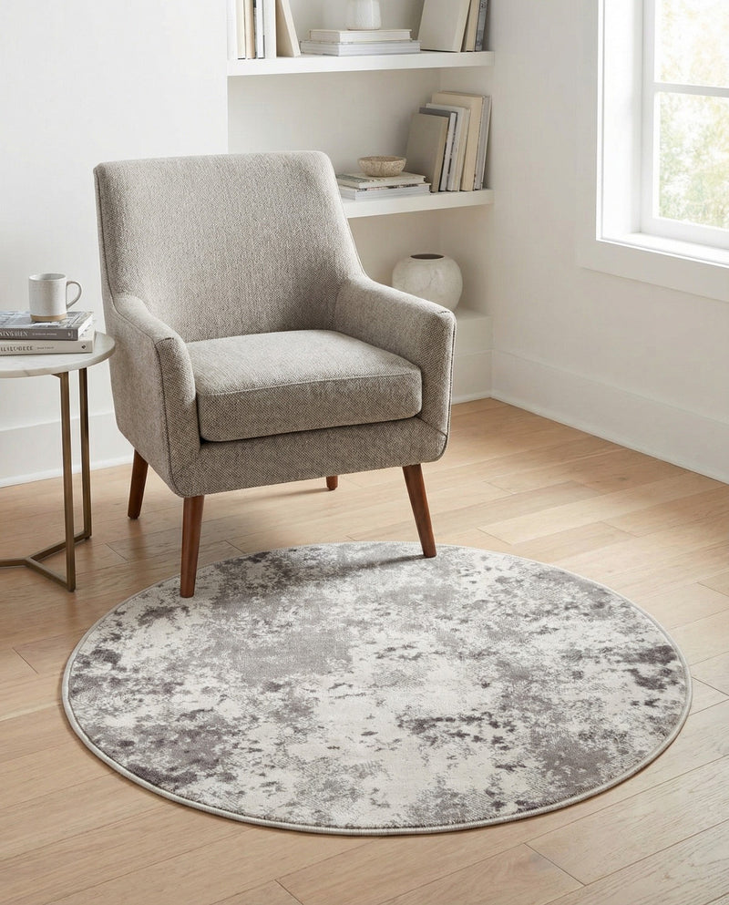 Luminara Sands Collection Area Rug - Elysium (Stone Gray) Round Stone Gray  lifestyle 50
