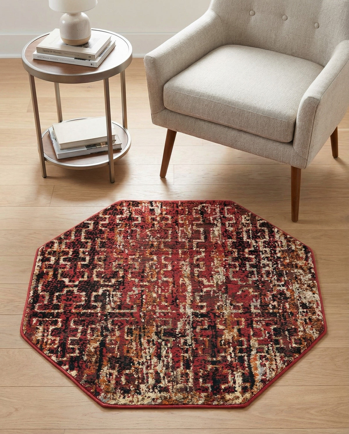 Neptune Elegance Collection Area Rug -  Proteus Octagon Burgundy  lifestyle 81