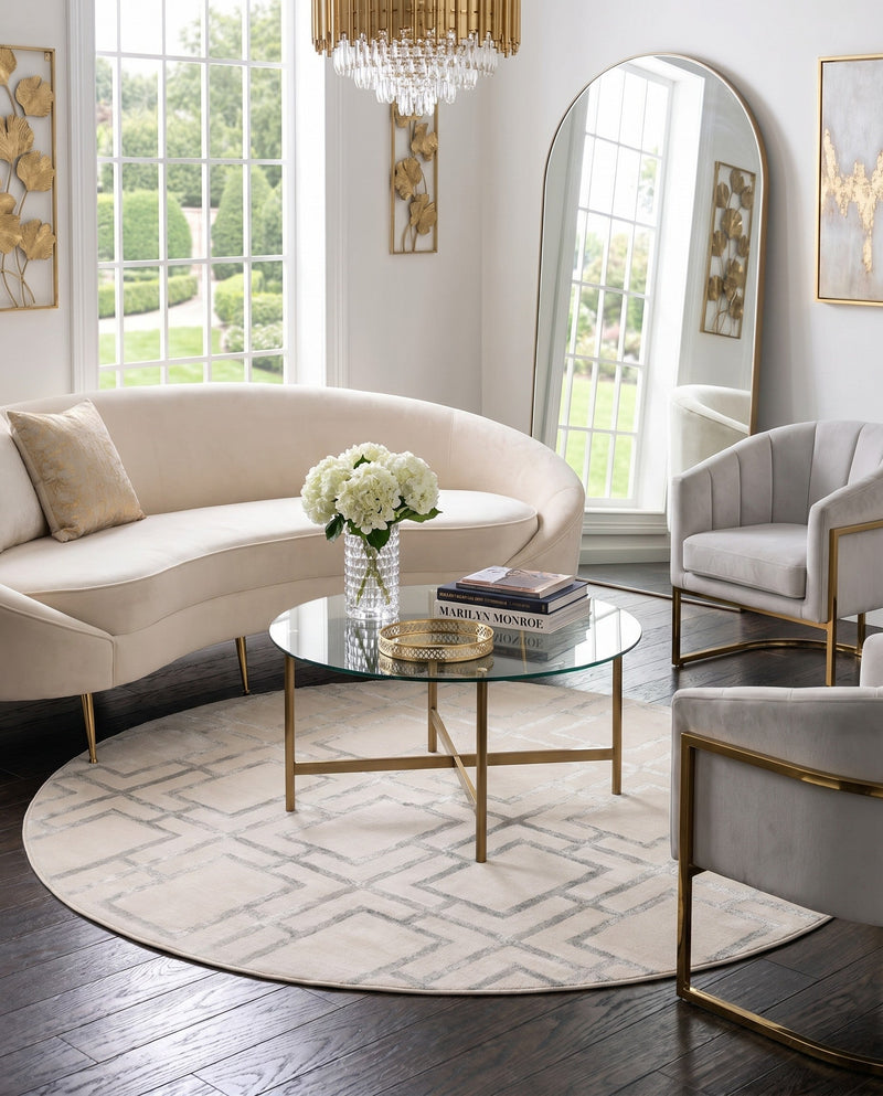Hollywood Luxe Collection Area Rug -  Beverly (White Silver) Round White Silver  lifestyle 48