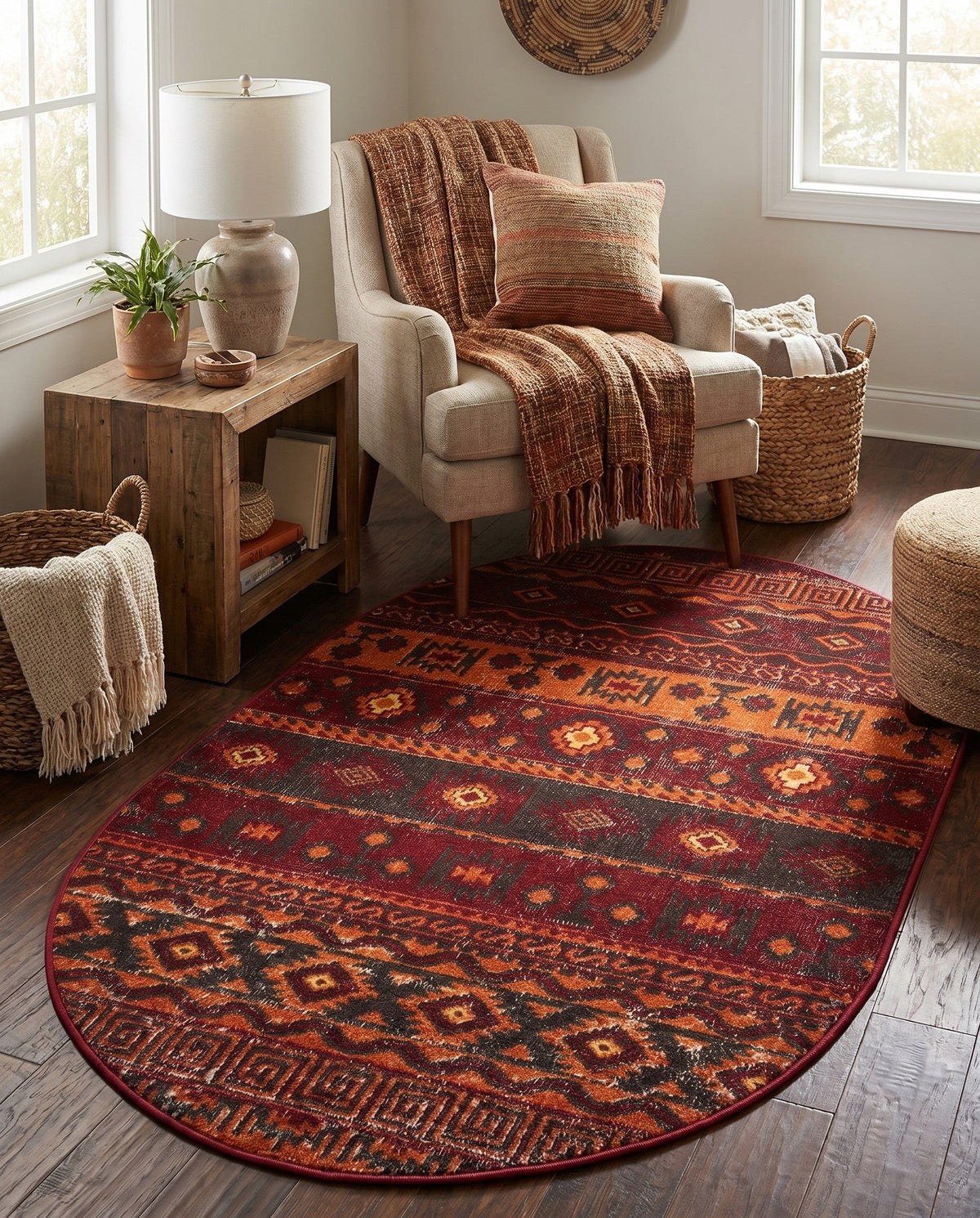 Geneva Terrace Collection Area Rug - Montreux Oval Rust Red  lifestyle 184