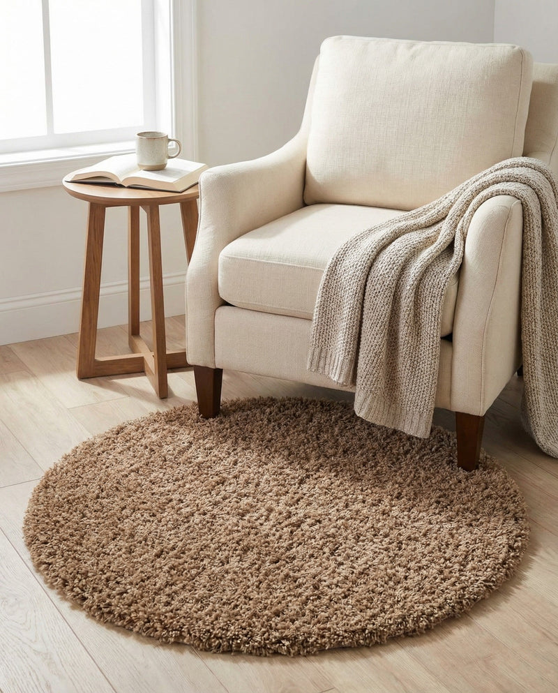 Plush Oasis Collection Area Rug - Serenity (Sandy Brown) Round Sandy Brown  lifestyle 33