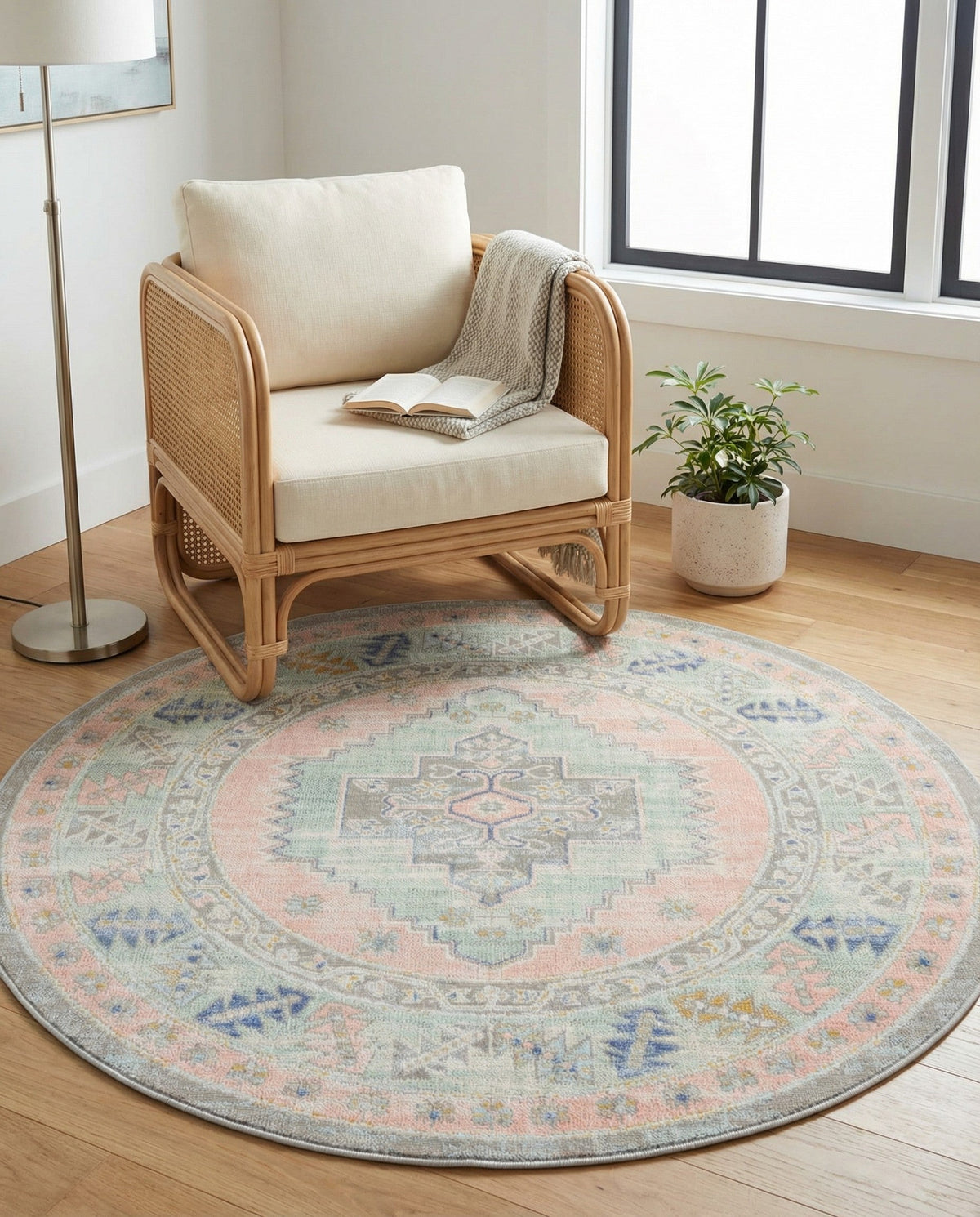 Savannah Series Collection Area Rug -  Augusta (Pink) Round Pink  lifestyle 105