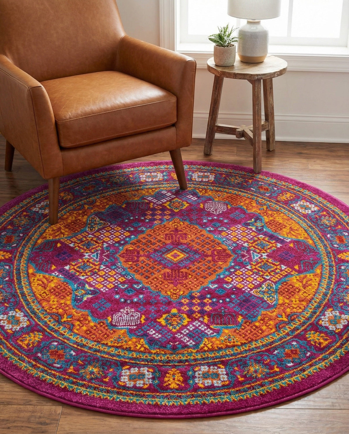 Caribbean Cove Collection Area Rug -  Mustique Round Fuchsia  lifestyle 160