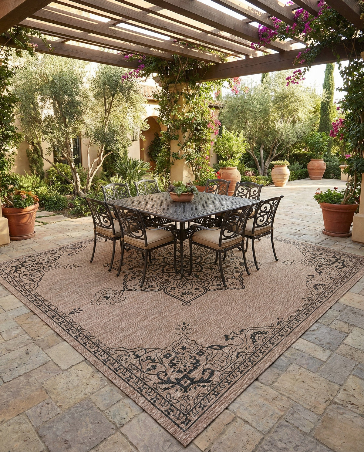 Patio Heritage Collection Area Rug -  Charleston (Beige) Square Beige  lifestyle 87