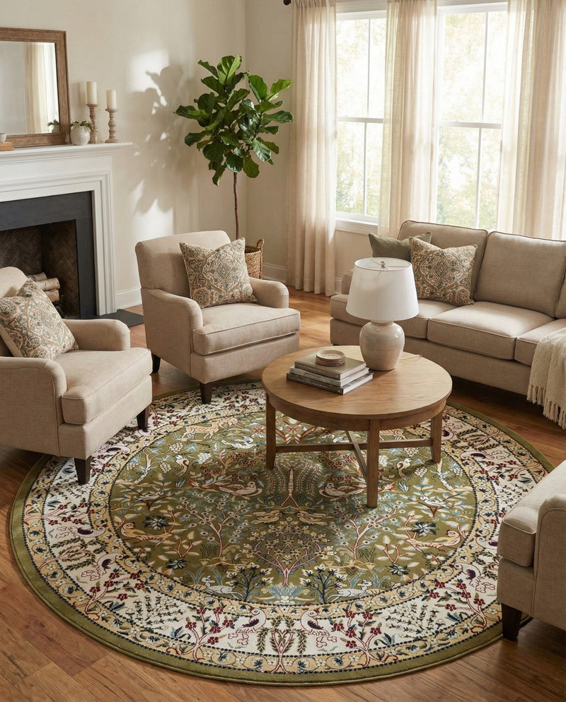 Persian Elegance Collection Area Rug -  Kerman (Green) Round Green  lifestyle 94