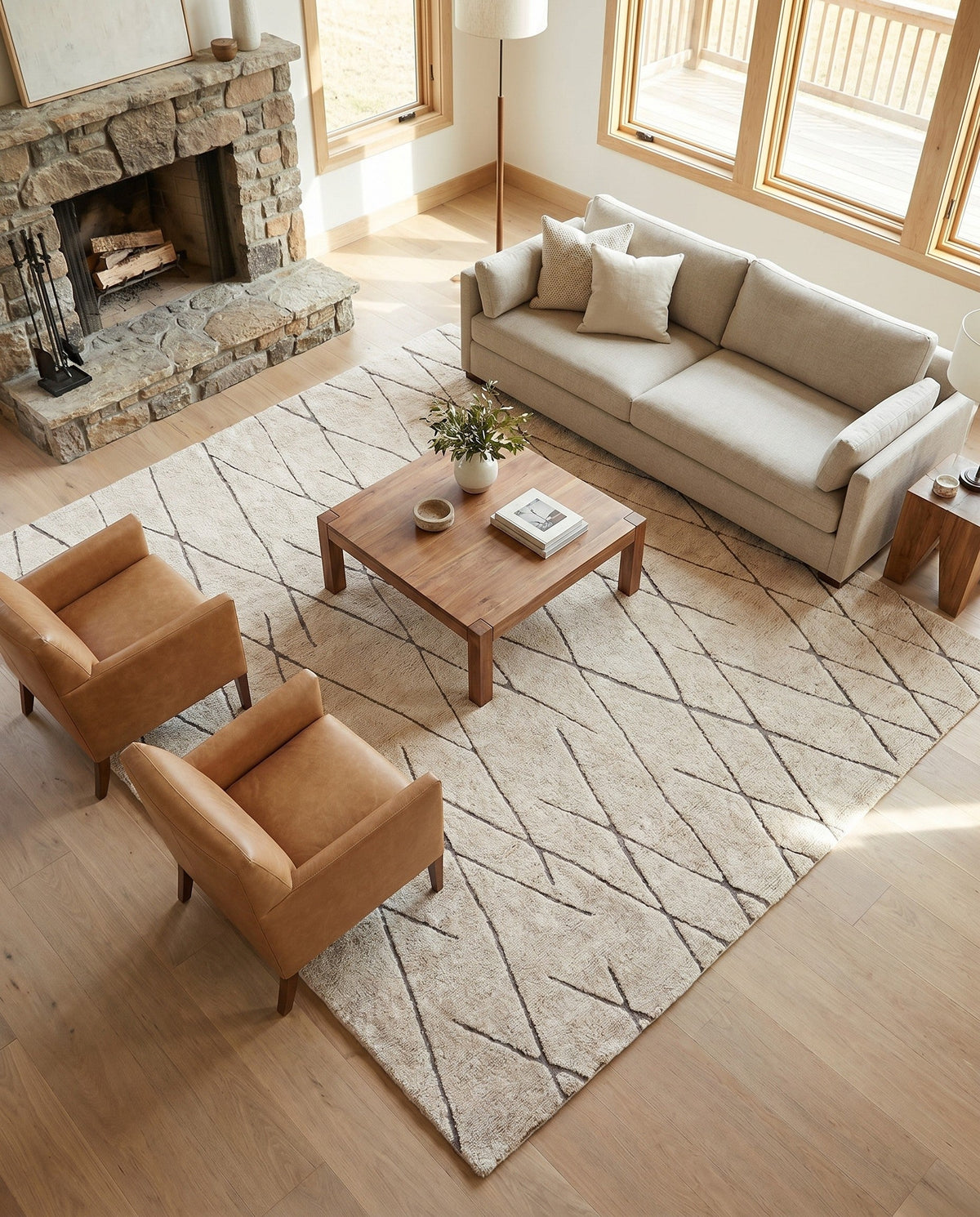 Sahara Berber Wool Collection Area Rug - Marrakesh Square Camel Brown  lifestyle 156