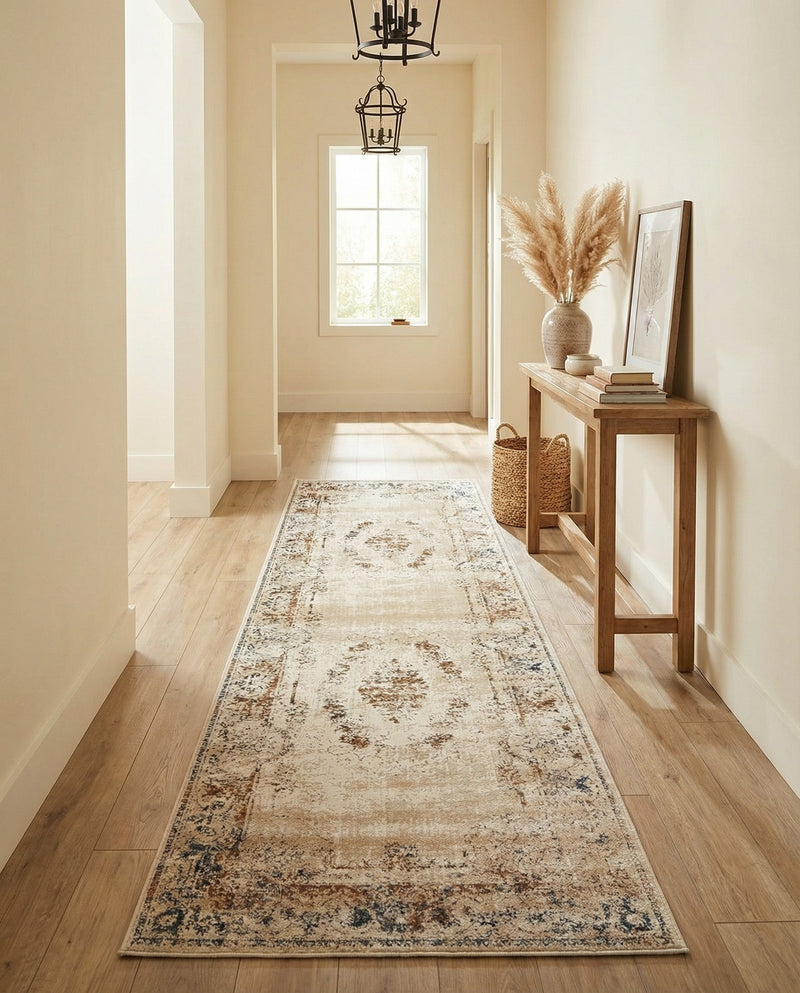 Coastal Manor Collection Area Rug -  Pierpoint Runner Blue Cream  lifestyle 67