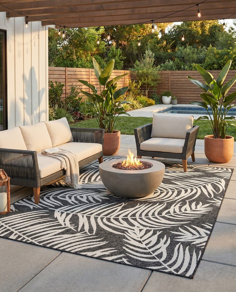 Seaside Blooms Collection Area Rug - Verdure (Charcoal) Rectangle Charcoal  lifestyle 26