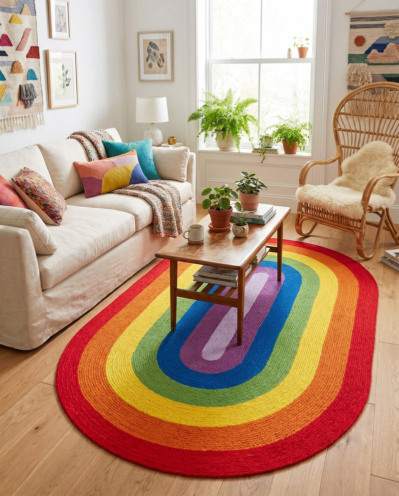 Sunset Isle Wool Braids Collection Area Rug - Paradise Oval Multi  lifestyle 75
