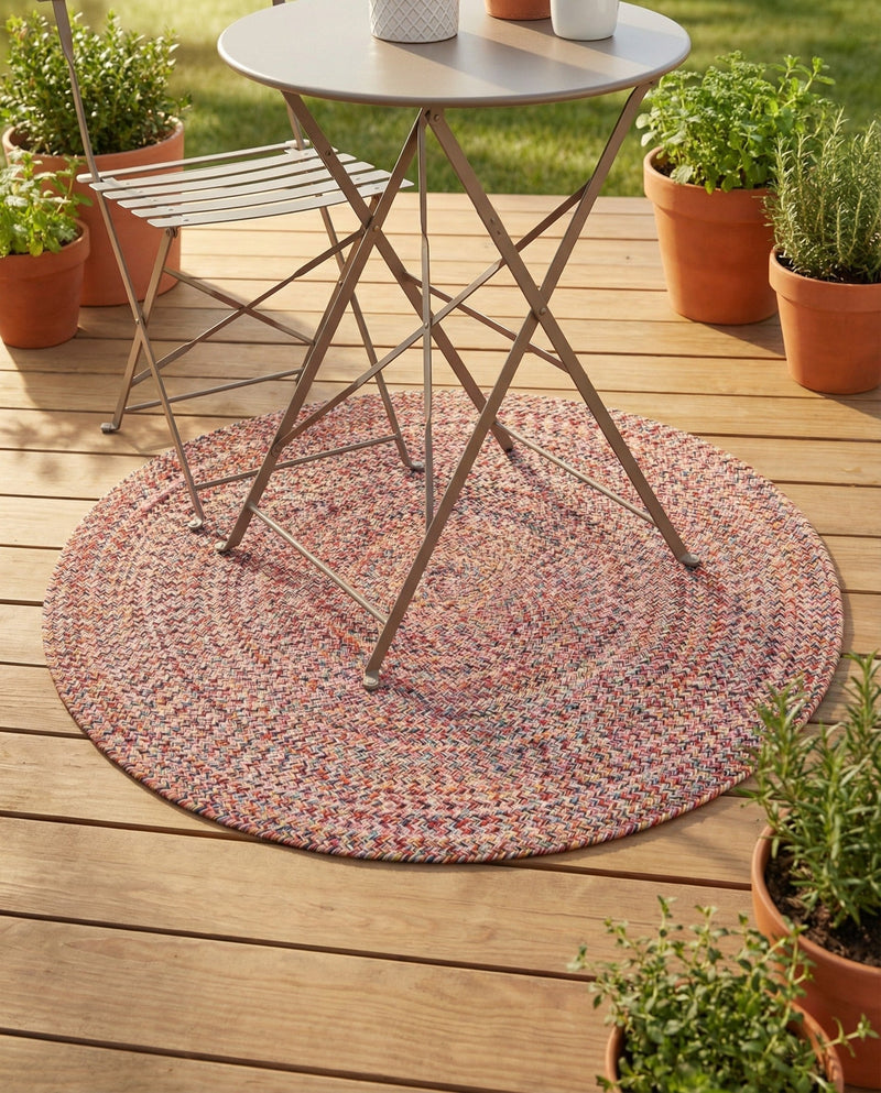 Sustainable Strands Indoor-Outdoor Oasis Collection Area Rug -  Sandbar (Multi) Round Multi  lifestyle 54