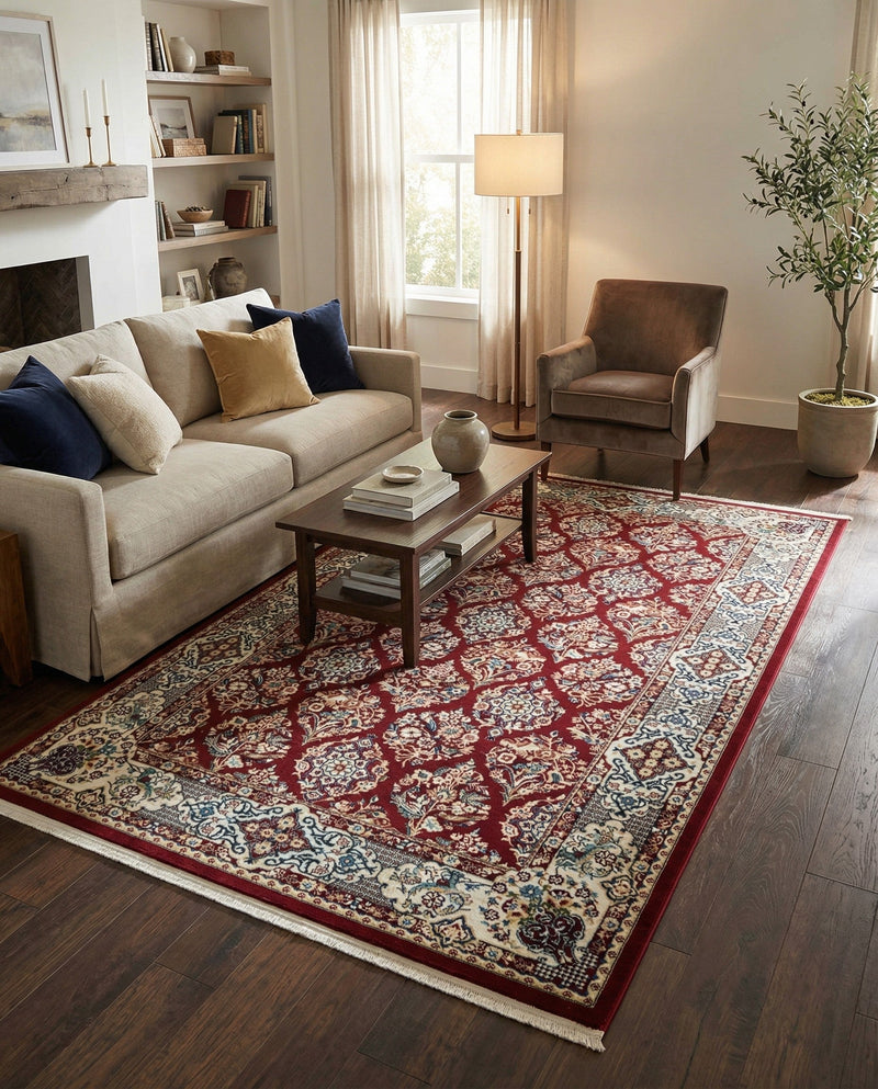 Persian Elegance Collection Area Rug -  Yazd Rectangle Burgundy  lifestyle 13