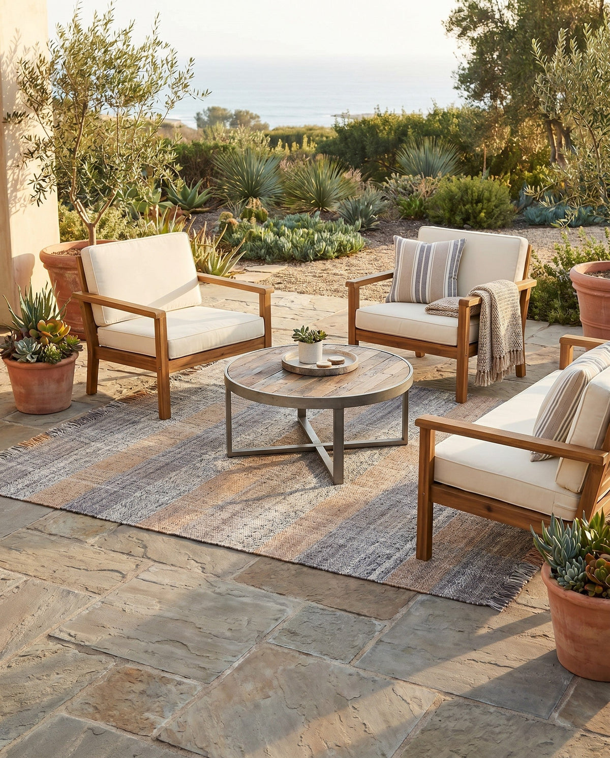 Sustainable Grid Indoor-Outdoor Oasis Collection Area Rug - Savannah Rectangle Desert Gray  lifestyle 84