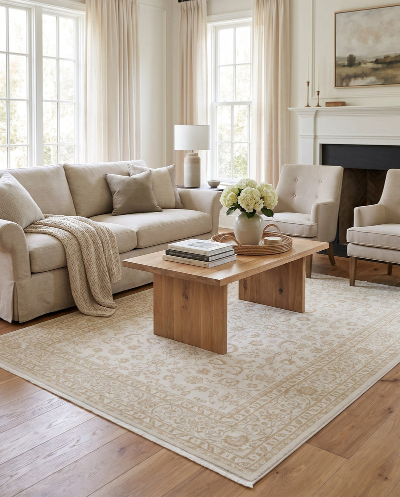Persian Elegance Collection Area Rug -  Ardabil Rectangle Beige and Ivory  lifestyle 59