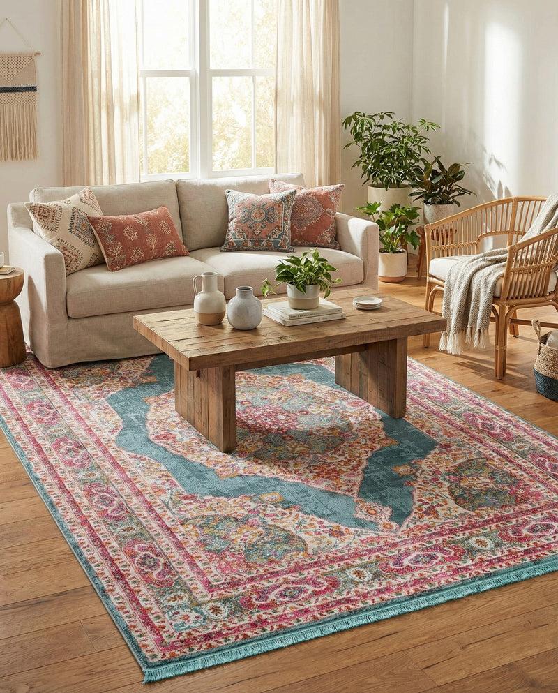 Caribbean Breeze Collection Area Rug -  Windward Rectangle Turquoise  lifestyle 22