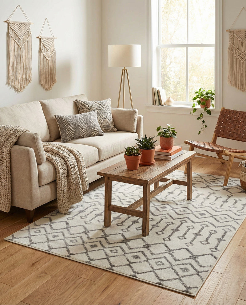 Marrakech Lattice Collection Area Rug - Medina (Ivory) Rectangle Ivory  lifestyle 16