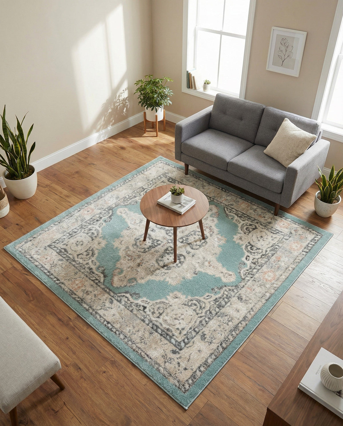 Beverly Grove Collection Area Rug -  Fairfax (Aqua) Square Aqua  lifestyle 85